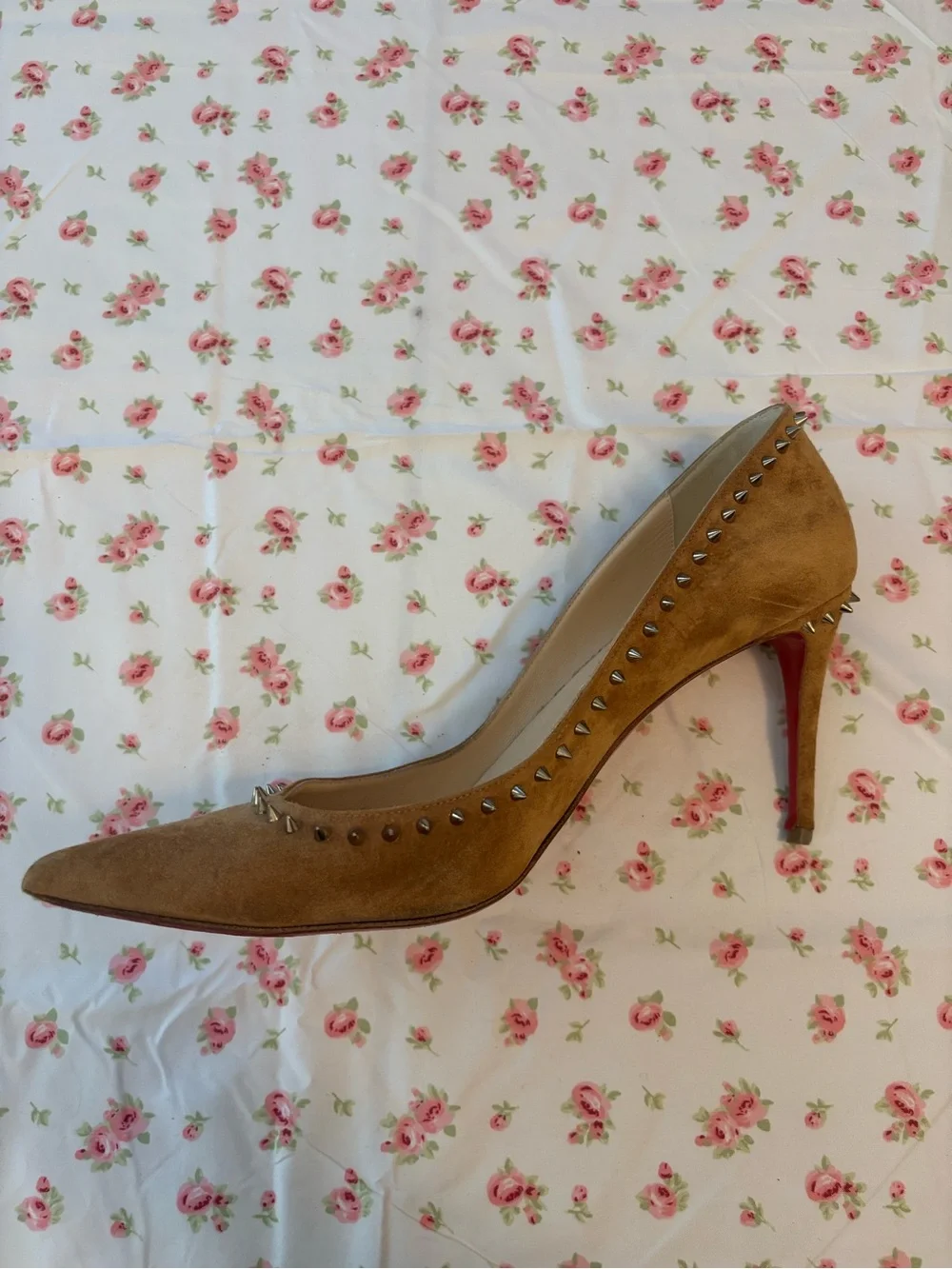 Christian Louboutin Camel Suede Spike-Trim Pointed Pumps